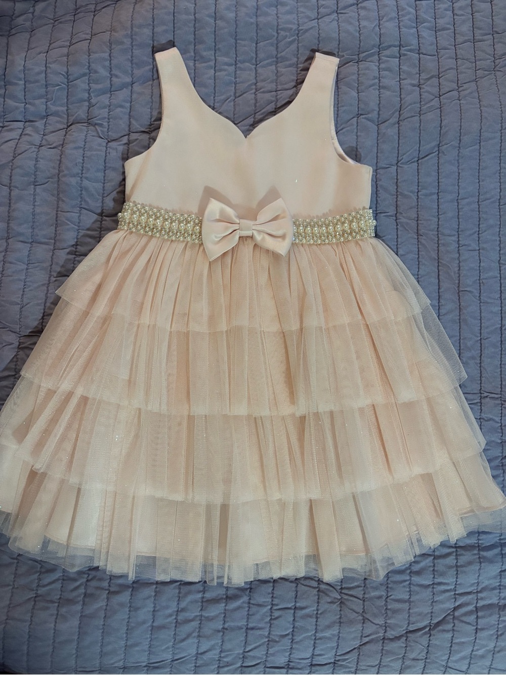 Girls Pearl-Belt Pink Tulle Party Dress - Picture 1 of 3